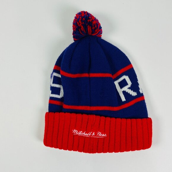 Mitchell & Ness Raptors Knit Beanie Hat W/ Pom Blue & Red Winter Warmth 100% Acr - Picture 4 of 6